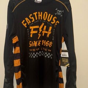 FASTHOUSE Men's Black and Amber Long Sleeve Shirt